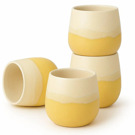 Lot de 4 tasses à thé asiatiques Fuji Yellow, céramique 200 ml