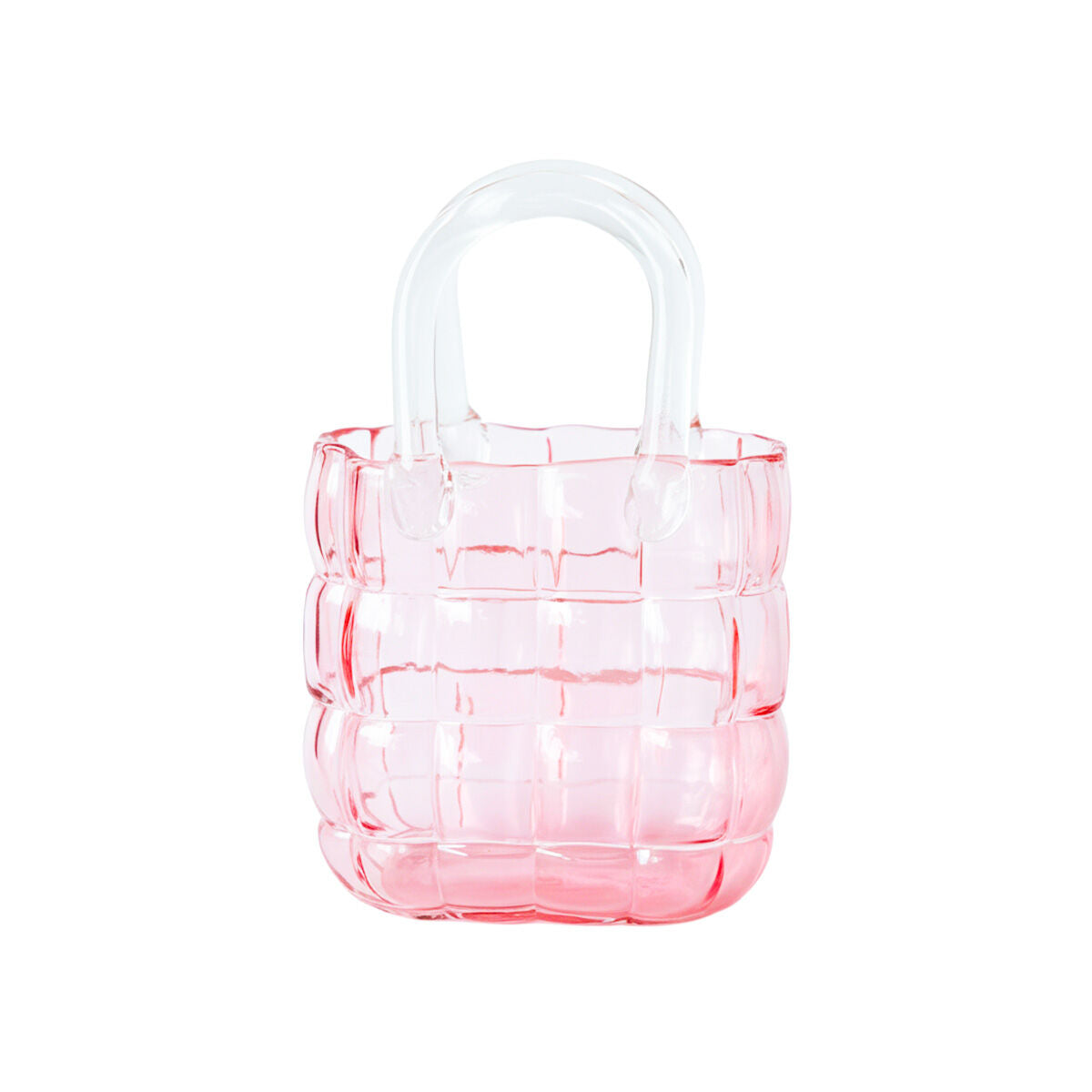Vase sac à main matelassé rose transparent 19x10x27cm