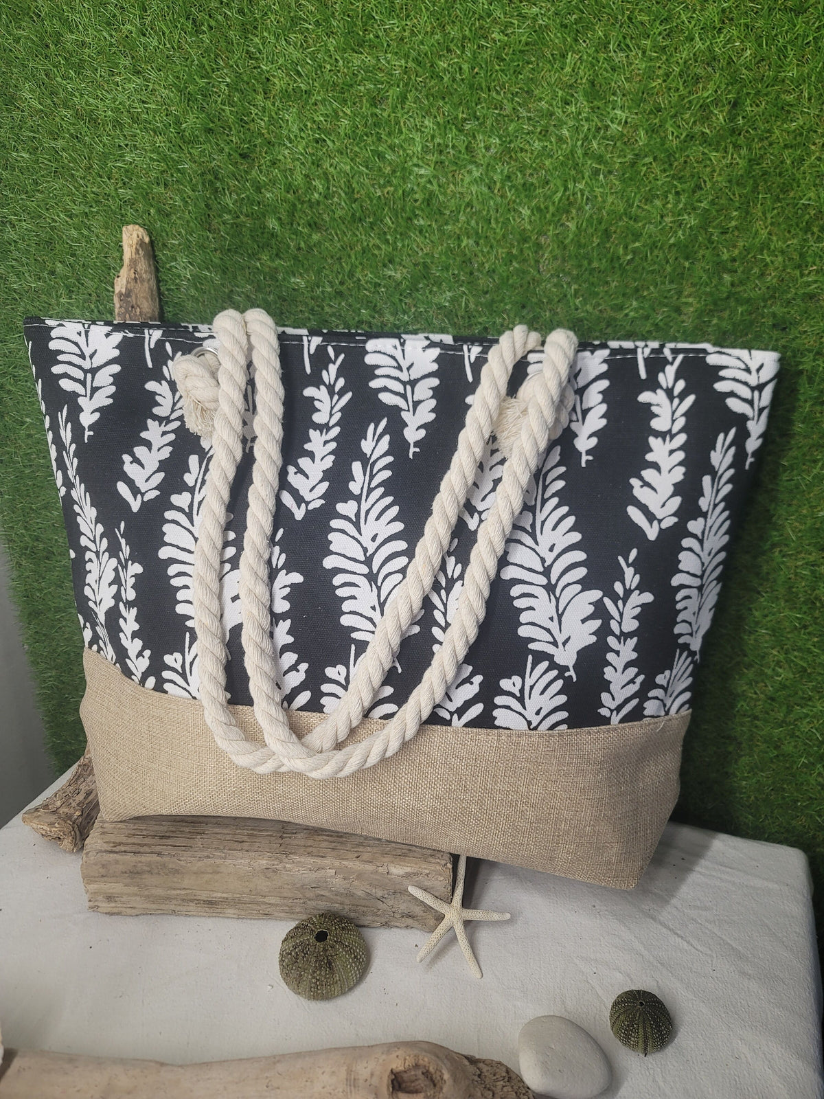 sac de plage feuilles