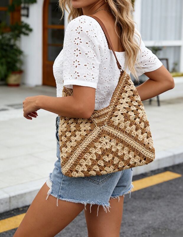 sac de plage épaule tressé bicolore