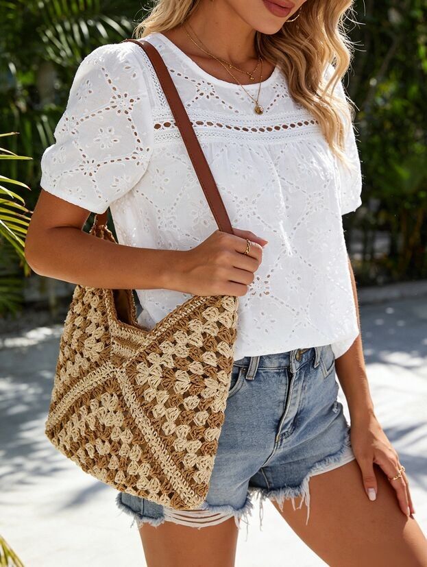 sac de plage épaule tressé bicolore