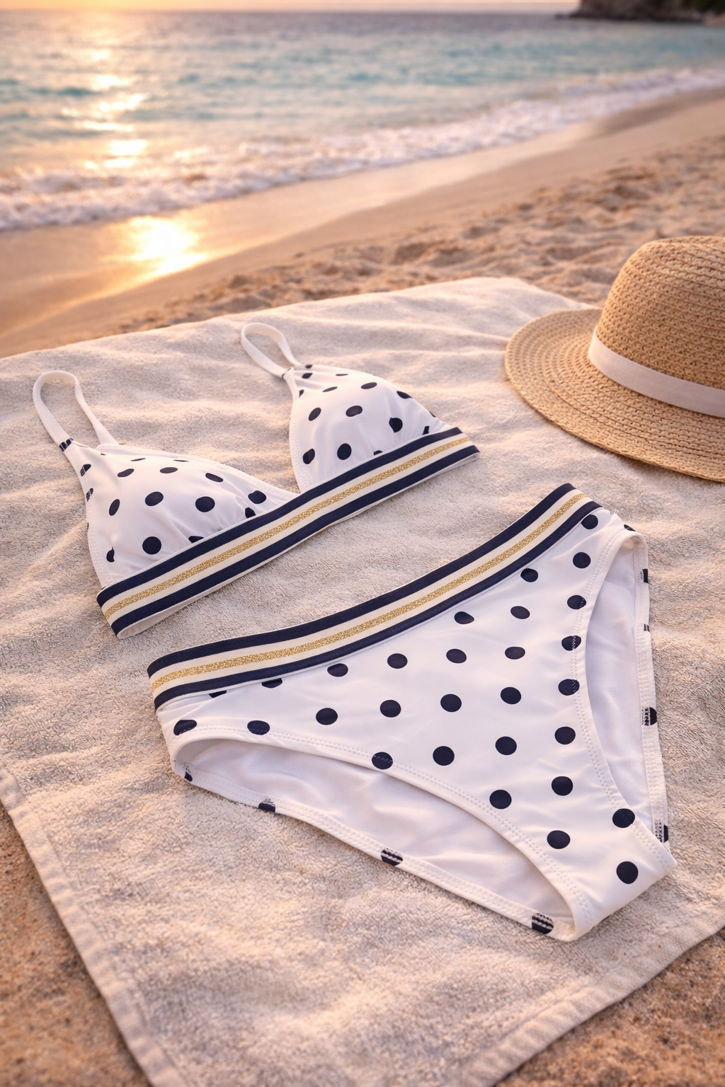 maillot de bain bikini triangle à pois