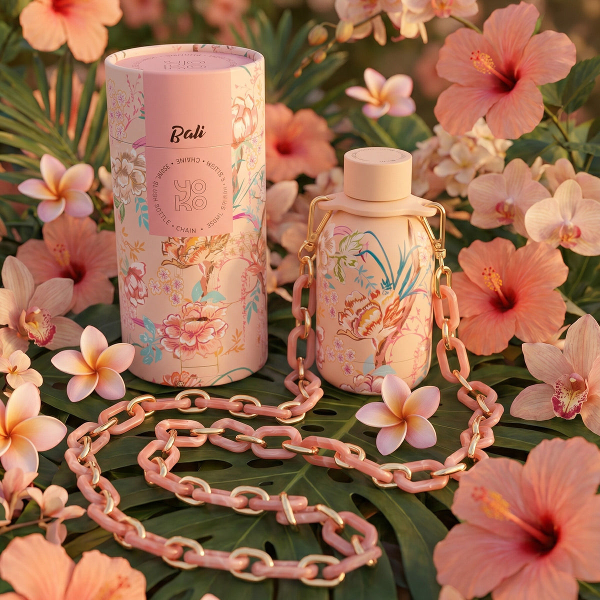 Coffret cadeau Bali — bouteille isotherme Blush 350 ml et chaîne, Yoko Design