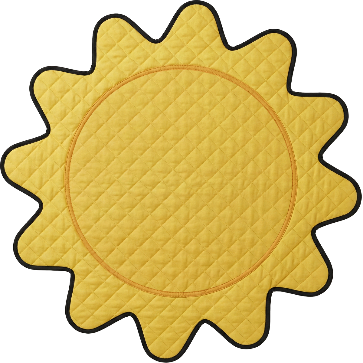 Couverture de pique-nique Sunny Side jaune en forme de soleil, vue de dessus