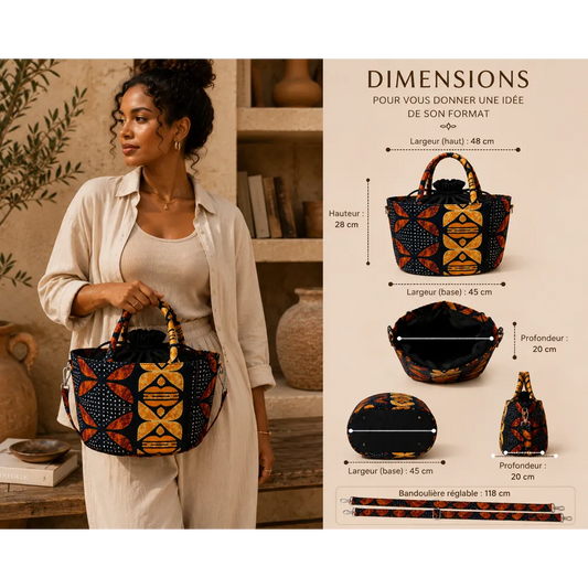 Sac seau Ébène, cabas bohème en tissu matelassé