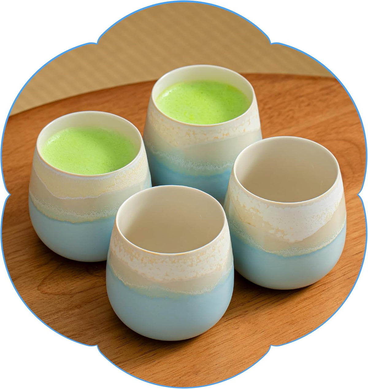 Lot de 4 tasses à thé asiatiques en céramique 200 ml