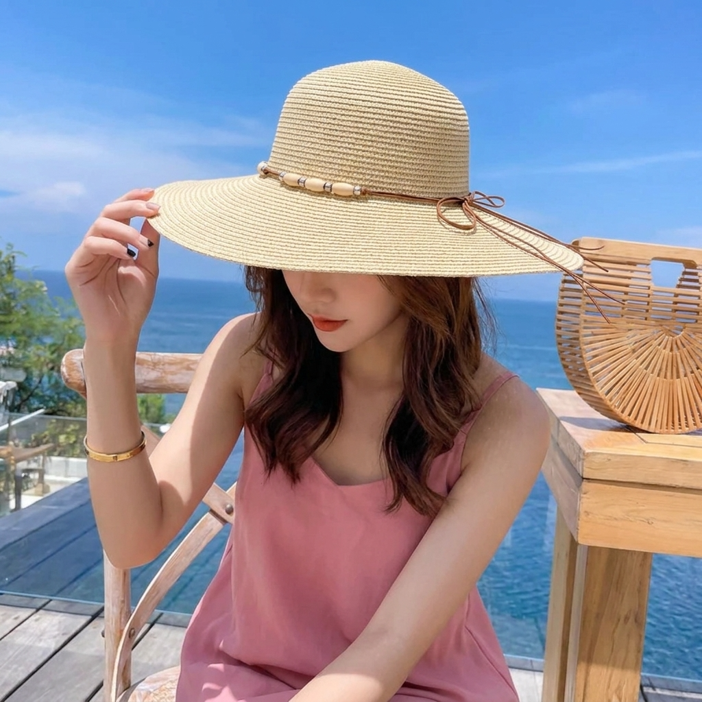 Chapeau de paille perles & coquillages