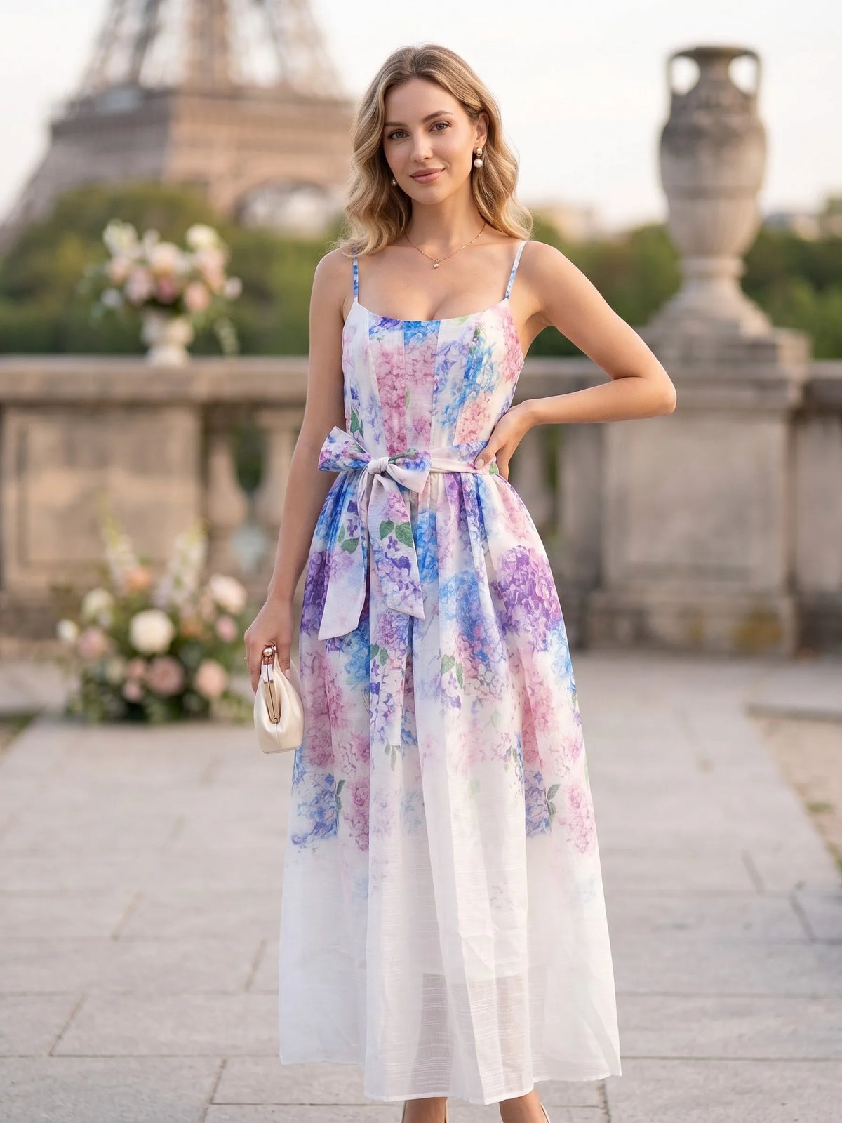 Robe longue fleurs aquarelle – Lilas