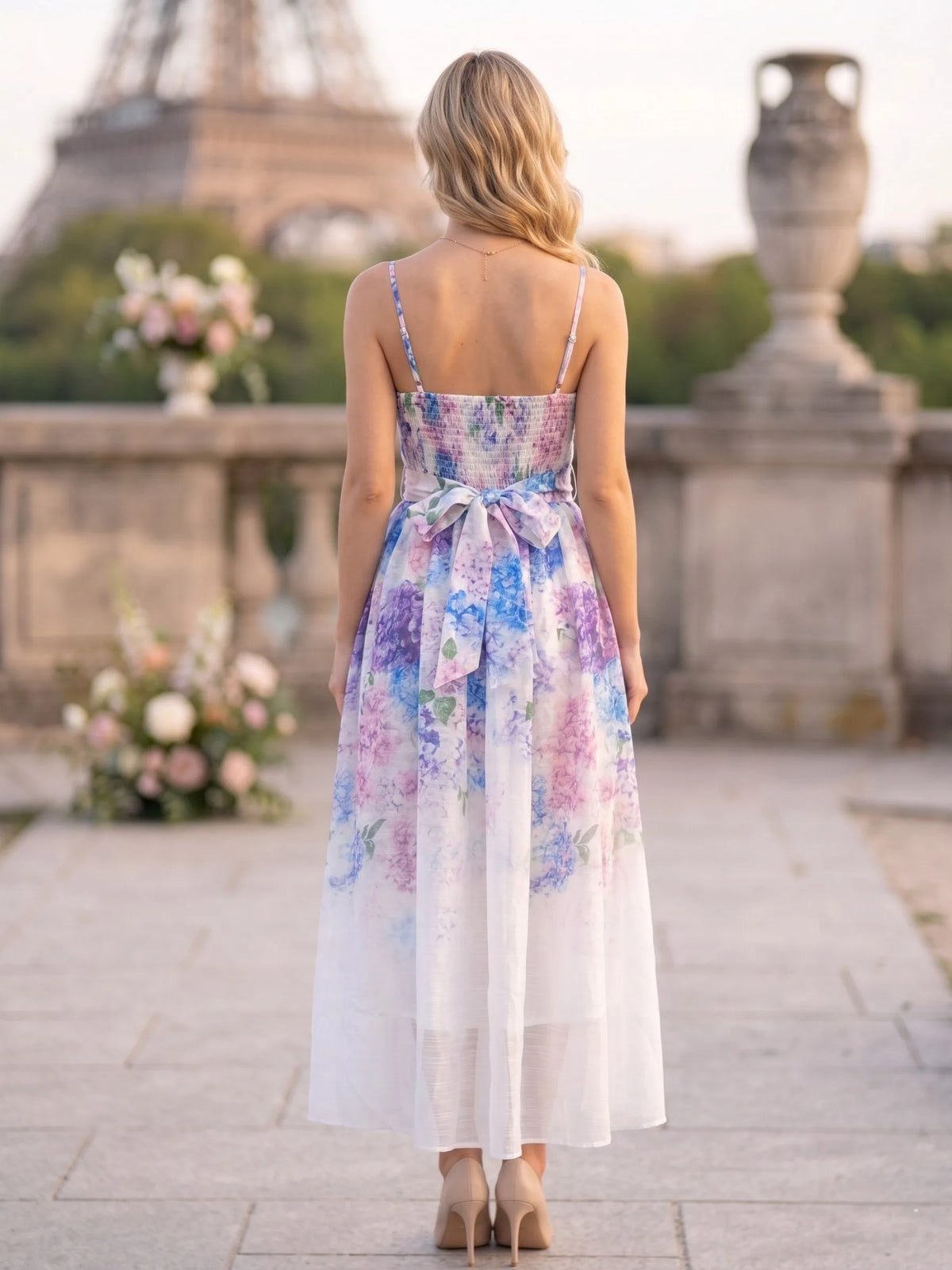 Robe longue fleurs aquarelle – Lilas