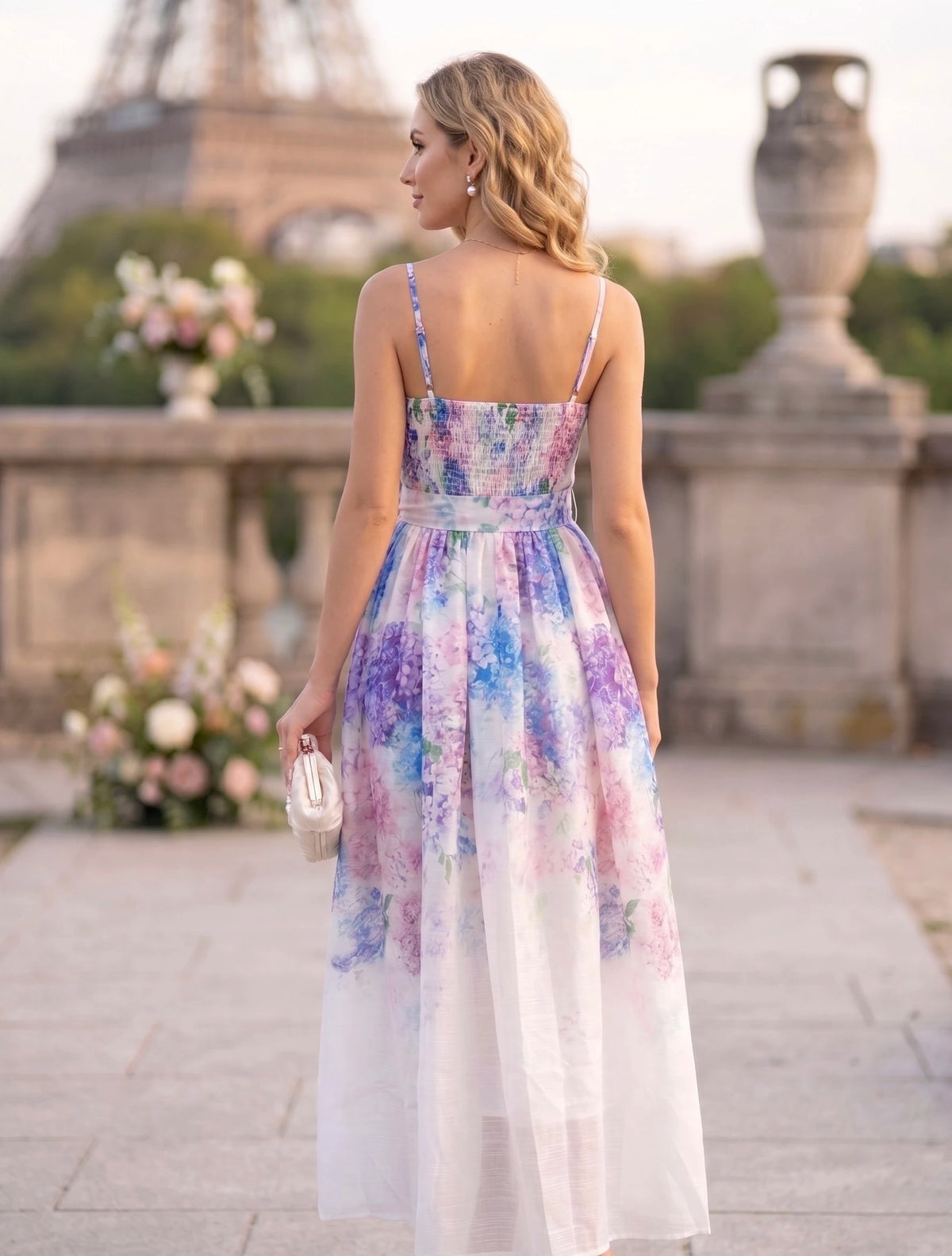 Robe longue fleurs aquarelle – Lilas