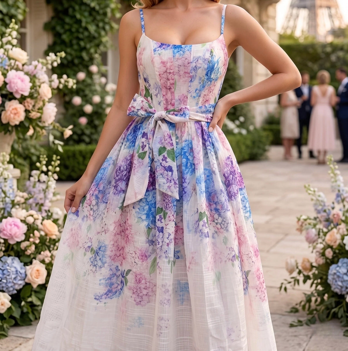 Robe longue fleurs aquarelle – Lilas