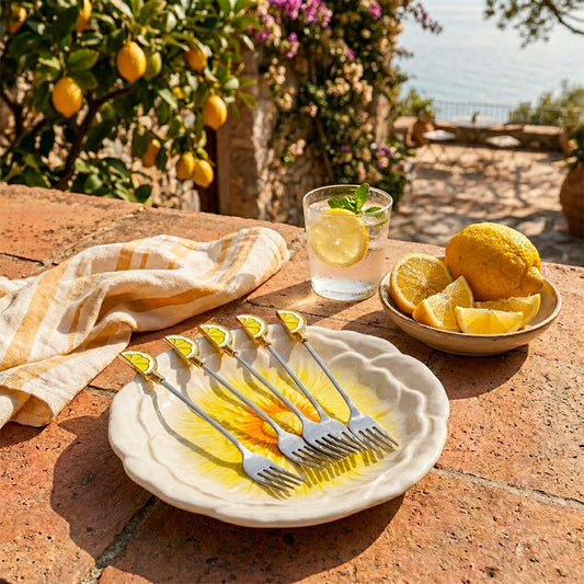 Assiette à dessert jaune Capri 20,5 cm, mise en situation