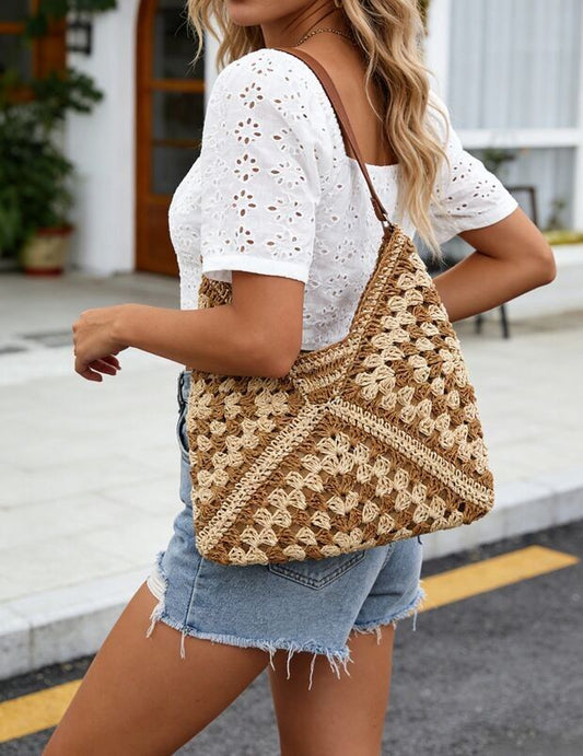 sac de plage épaule tressé bicolore