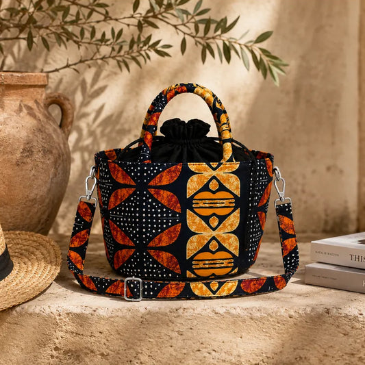 Sac seau Ébène, cabas bohème en tissu matelassé